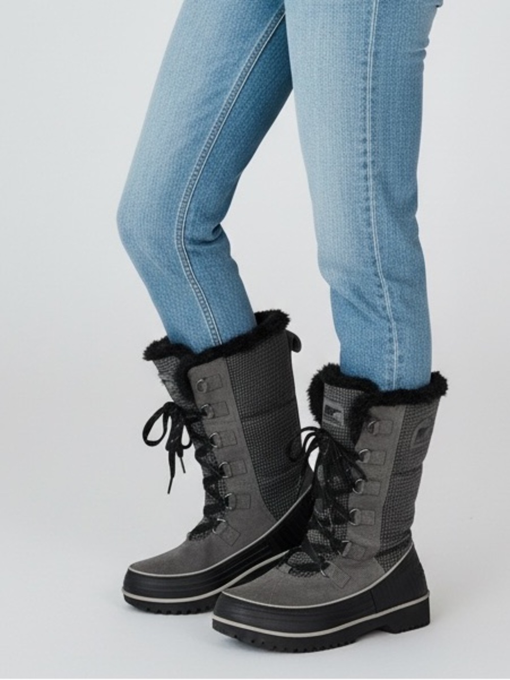 Sorel Women Waterproof Black and Gray Faux-Fur Winter Lace Boots Size 9